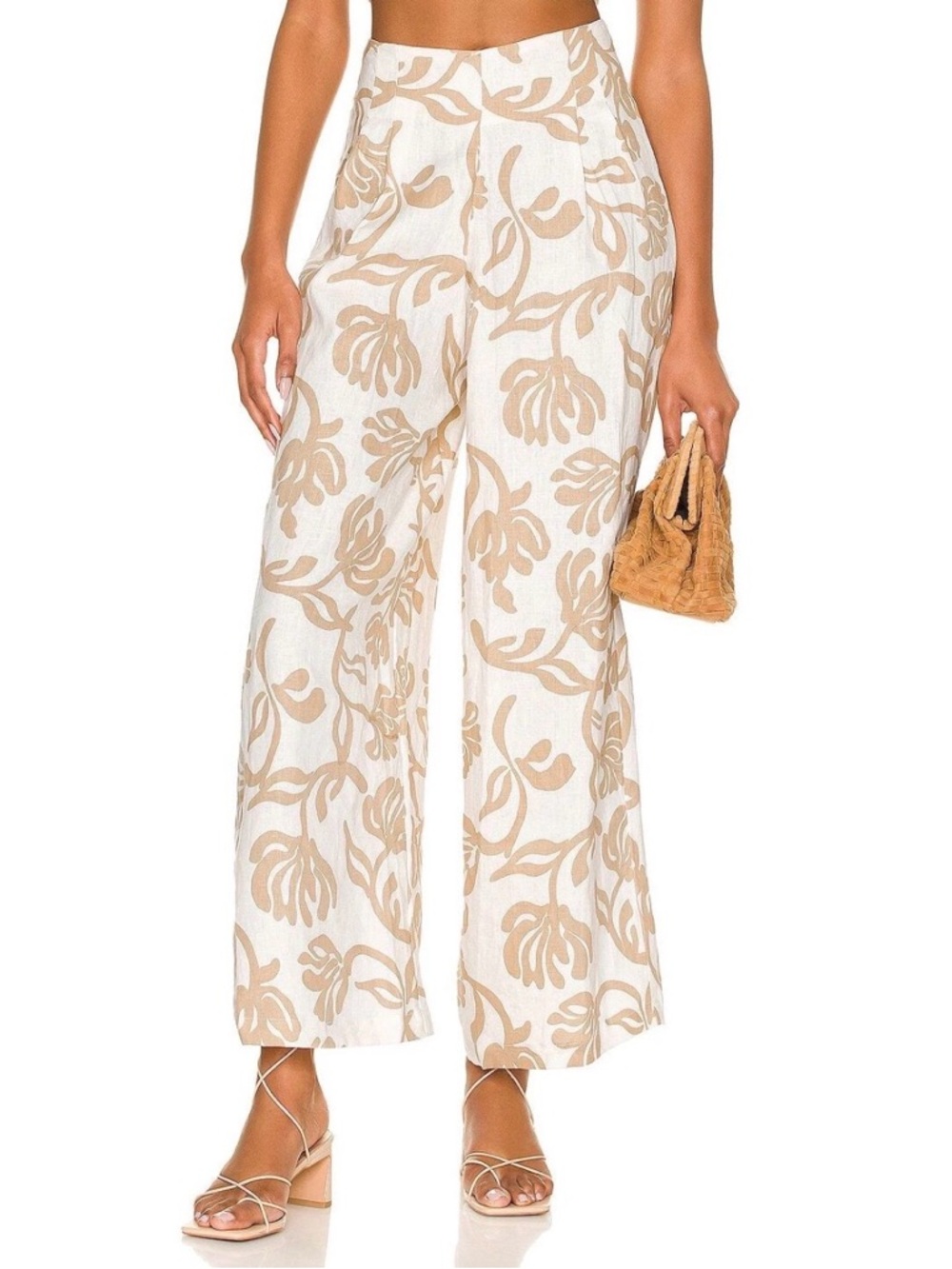 Faithfull The Brand Ensola Floral Print Malta Linen Wide Leg Pant - Oat - L
